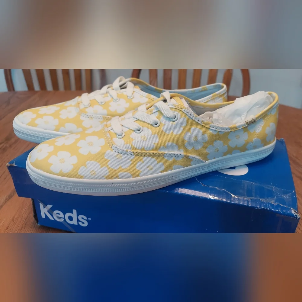 Keds Yellow and White Floral Sneakers Womens Size 8.5 - Picture 5 of 9
